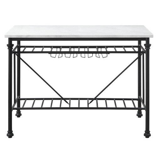 Mera - Kitchen Island - White Marble Top & Gray