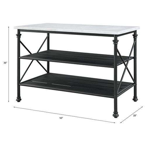 Brahm - Kitchen Island - White Marble Top & Gray