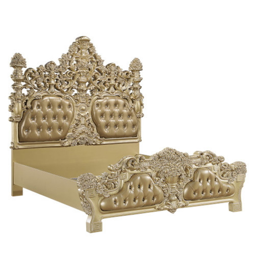 Seville - Eastern King Bed - Synthetic Leather & Gold