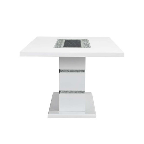 Elizaveta - Dining Table With Pedestal Base - Faux Crystal Diamonds & White High Gloss