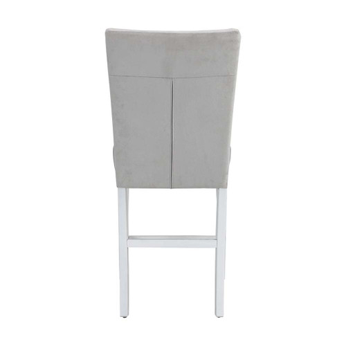 Elizaveta - Counter Height Chair (Set of 2) - Gray Velvet, Faux Crystal Diamonds &White High Gloss Finish