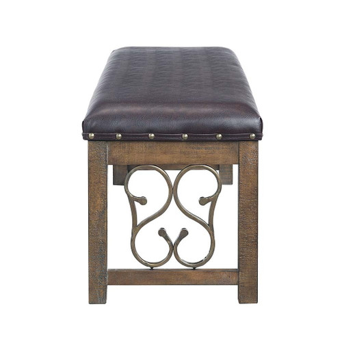 Raphaela - Bench - Black Synthetic Leather & Weathered Cherry