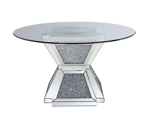 Noralie - 31" Dining Table - Clear Glass, Mirrored & Faux Diamonds