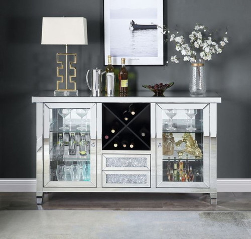 Noralie - 36" Wine Cabinet With LED - Mirrored & Faux Diamonds