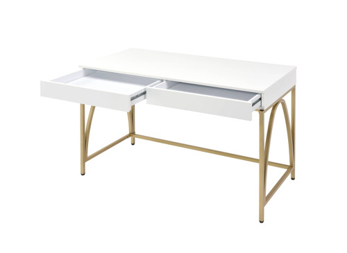 Lightmane - Vanity Desk (Same 92660) - White High Gloss & Gold