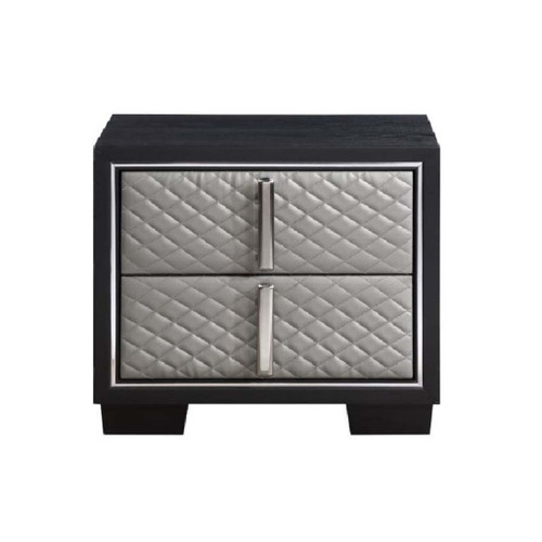 Nicola - Nightstand - Silver Synthetic Leather & Black