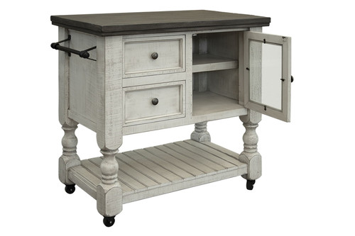 Stone - Kitchen Island With 2 Drawer / 1 Glass Door - Antiqued Ivory / Weathered Gray