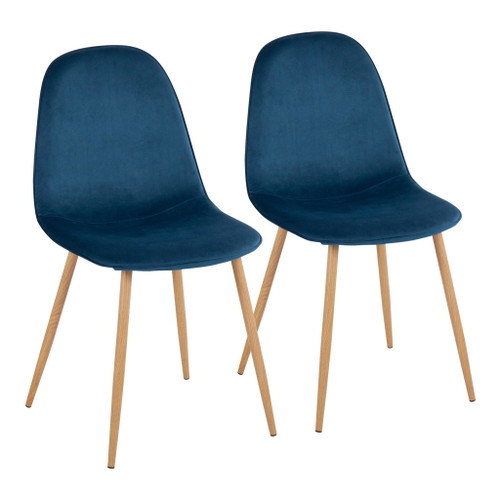 Pebble - Chair - Natural Wood Metal And Blue Velvet (Set of 2)