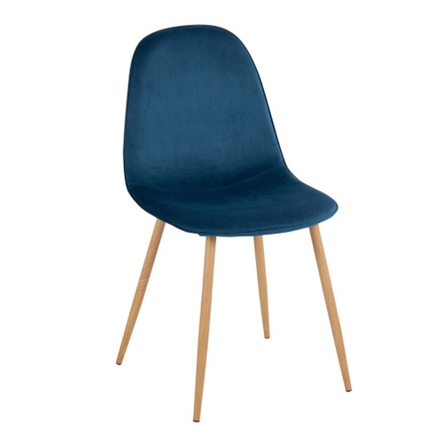 Pebble - Chair - Natural Wood Metal And Blue Velvet (Set of 2)