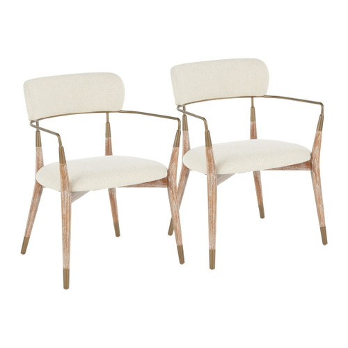 Savannah - Chair - White Washed Wood And Cream Noise Fabric With Copper Accent (Set of 2)