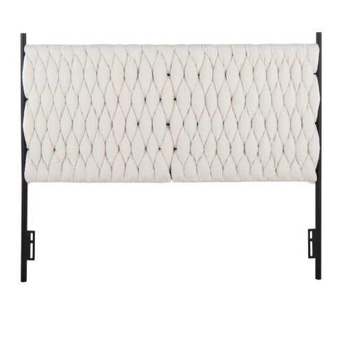 Matisse - Braided Queen Size Headboard - Black Metal And Cream Sherpa Fabric