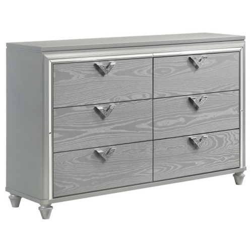 Veronica - 6-Drawer Bedroom Dresser - Light Silver