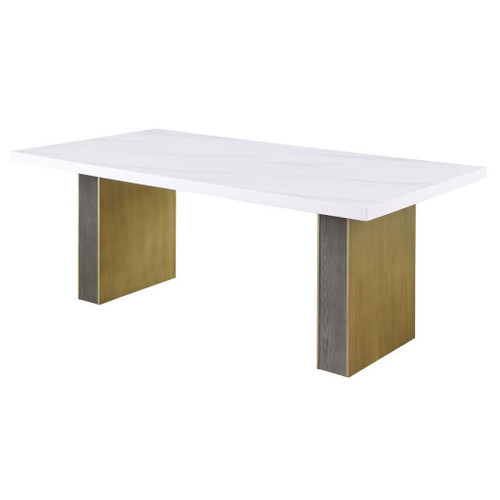 Carla - Rectangular Dining Table With Cultured Carrara Marble Top - White And Gold