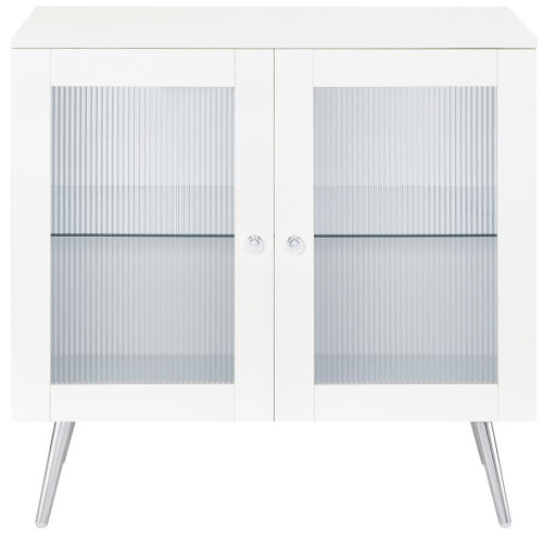 Nieta - 2-tier Accent Cabinet With Glass Shelf - White High Gloss And Chrome