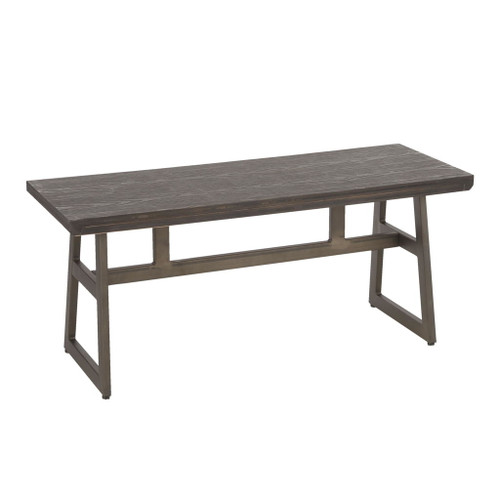 Geo - Bench - Antique Metal And Espresso Wood - Pressed Grain Bamboo
