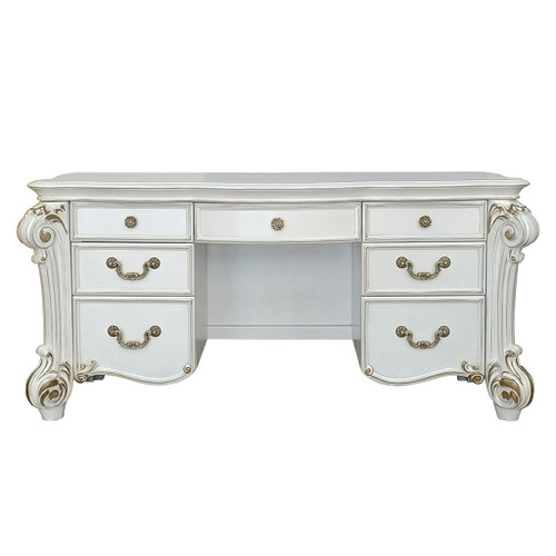 Vendome - Vanity Desk - Beige Synthetic Leather & Antique Pearl Vendome - Vanity Desk - Beige Synthetic Leather & Antique Pearl