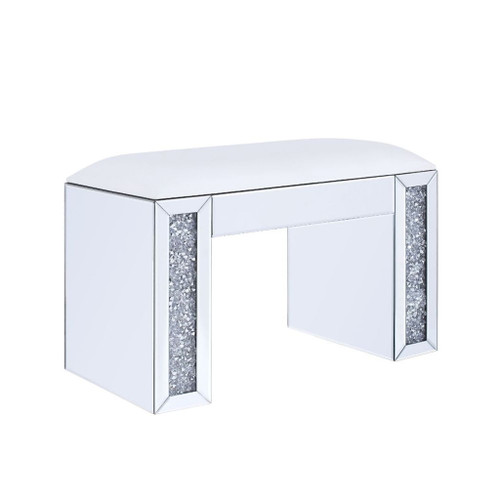 Noralie - Vanity Stool - Synthetic Leather , Mirrored & Faux Diamonds Noralie - Vanity Stool - Synthetic Leather , Mirrored & Faux Diamonds