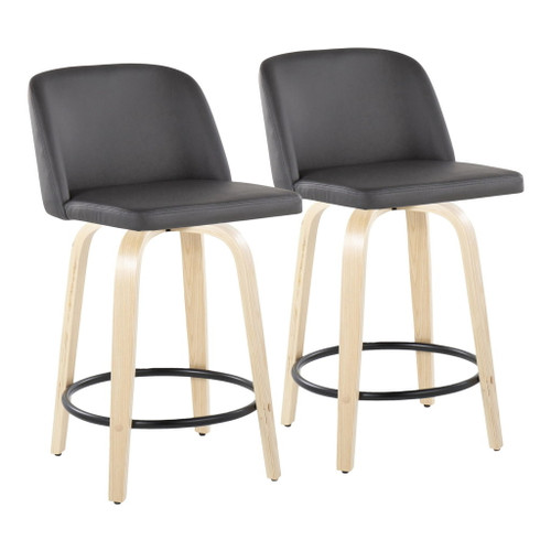 Toriano - 24" Fixed-height Counter Stool (Set of 2) - Gray, Black And Natural