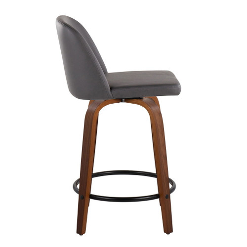 Toriano - 24" Fixed-height Faux Leather Counter Stool (Set of 2) - Dark Gray
