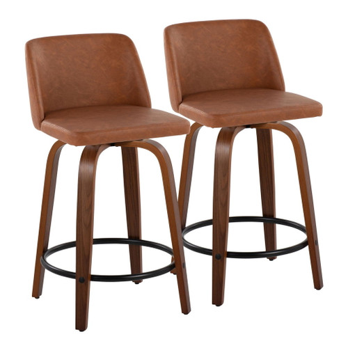 Toriano - 24" Fixed-Height Counter Stool (Set of 2) - Walnut & Black Round Base