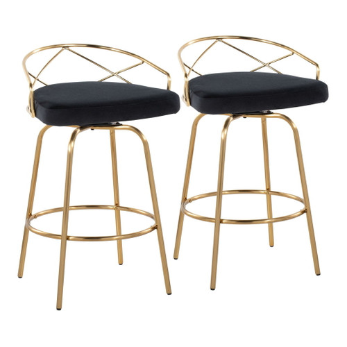 Charlotte - Glam - 26" Fixed-Height Counter Stool (Set of 2) - Gold Base