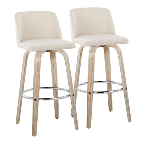 Toriano - 30" Fixed-height Barstool (Set of 2) - Cream And Light Brown
