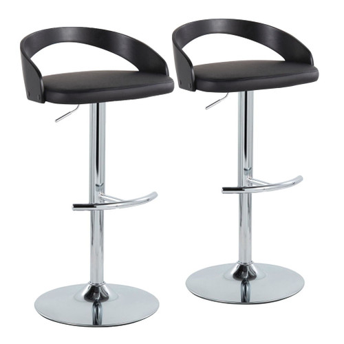 Grotto - Adjustable Faux Leather Barstool (Set of 2) - Black And Gray