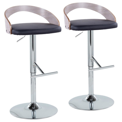 Grotto - Adjustable Barstool (Set of 2) - Black, Gray Light