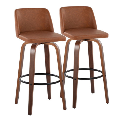 Toriano - 30" Faux Leather Fixed-Height Barstool (Set of 2) - Walnut & Chrome Base