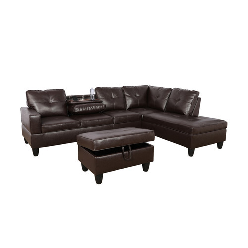L Shaped Brown Sectional in Synthetic Leather