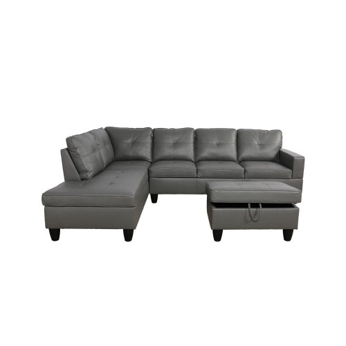 L Shaped Gray Sectional in Synthetic Leather