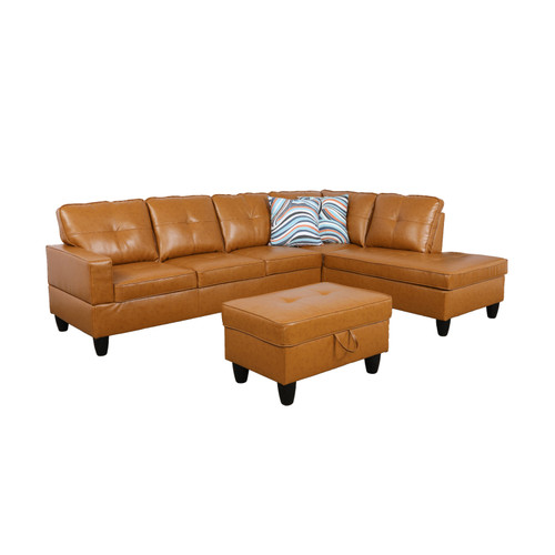 L Shaped Ginger Sectional in Synthetic Leather