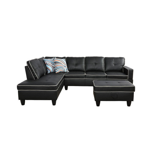 L Shaped Black Sectional in Synthetic Leather