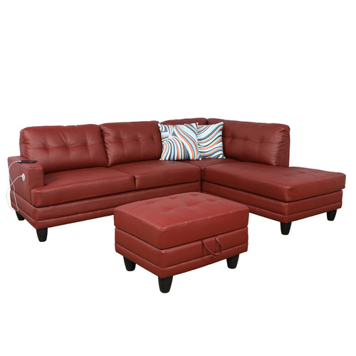 L Shaped Red Sectional in Synthetic Leather