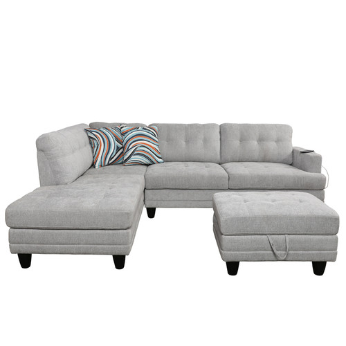 L Shaped Gray Massage Function Sectional