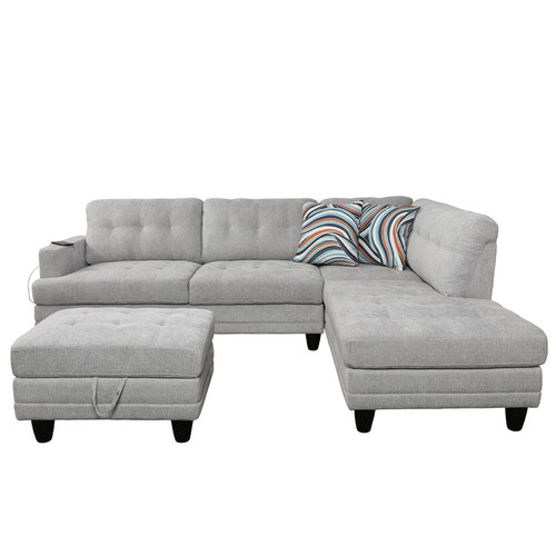 L Shaped Gray Massage Function Sectional