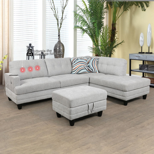 L Shaped Gray Massage Function Sectional