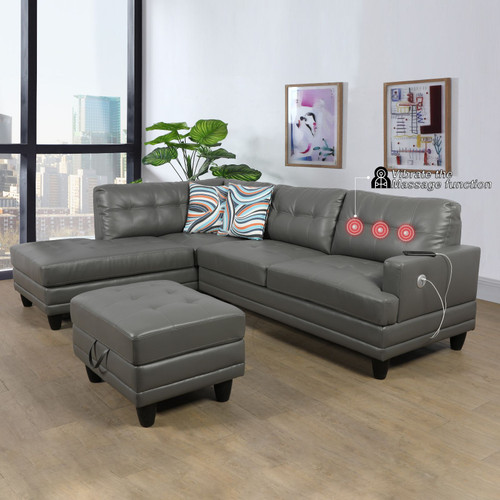 L Shaped Dark Gray Massage Function Sectional