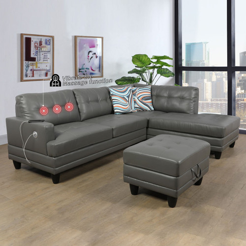 L Shaped Dark Gray Massage Function Sectional