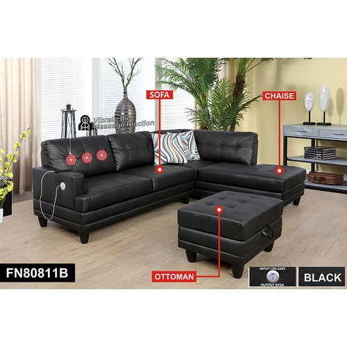 L Shaped Black Massage Function Sectional