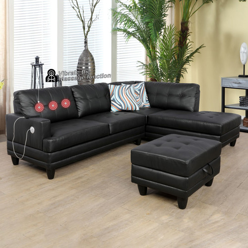 L Shaped Black Massage Function Sectional