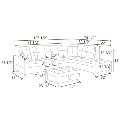 L Shaped Silver Sectional in Synthetic Leather