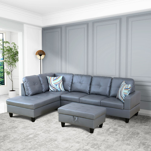 L Shaped Dark Gray Sectional in Synthetic Leather
