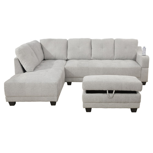L Shaped Flannel Sectional in Gray