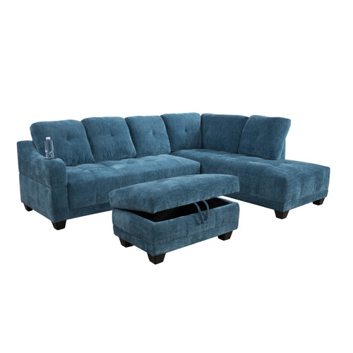 L Shaped Flannel Sectional in Blue
