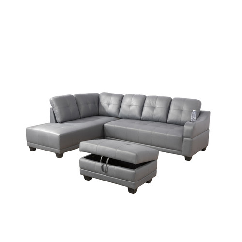 L Shaped Synthetic Leather Sectional in Gray