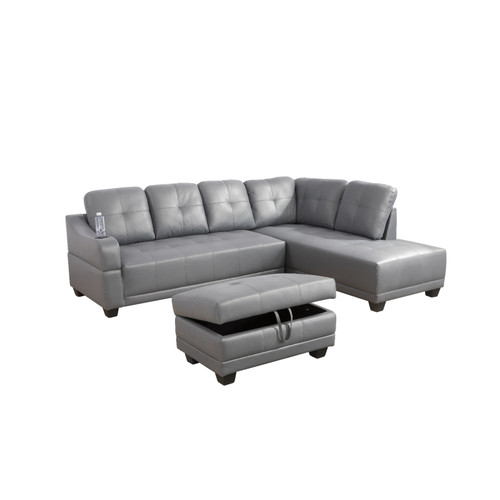 L Shaped Synthetic Leather Sectional in Gray