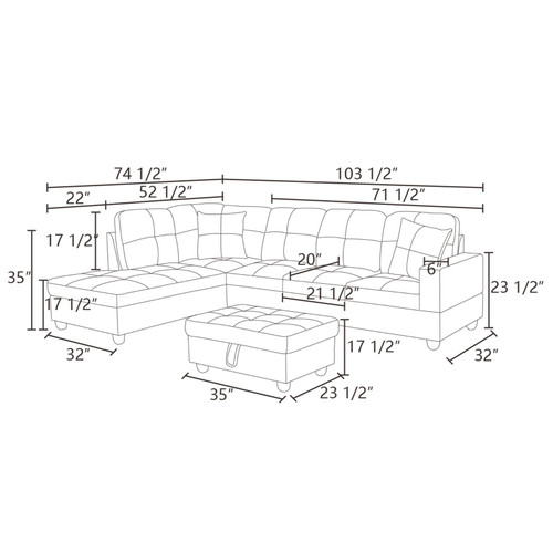 L Shaped Synthetic Leather Sectional in Blue