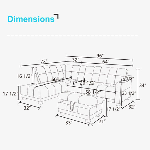 L Shaped Synthetic Leather Sectional in Silver