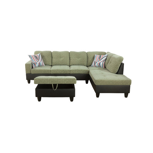 L Shaped Flannel Sectional in Pickle